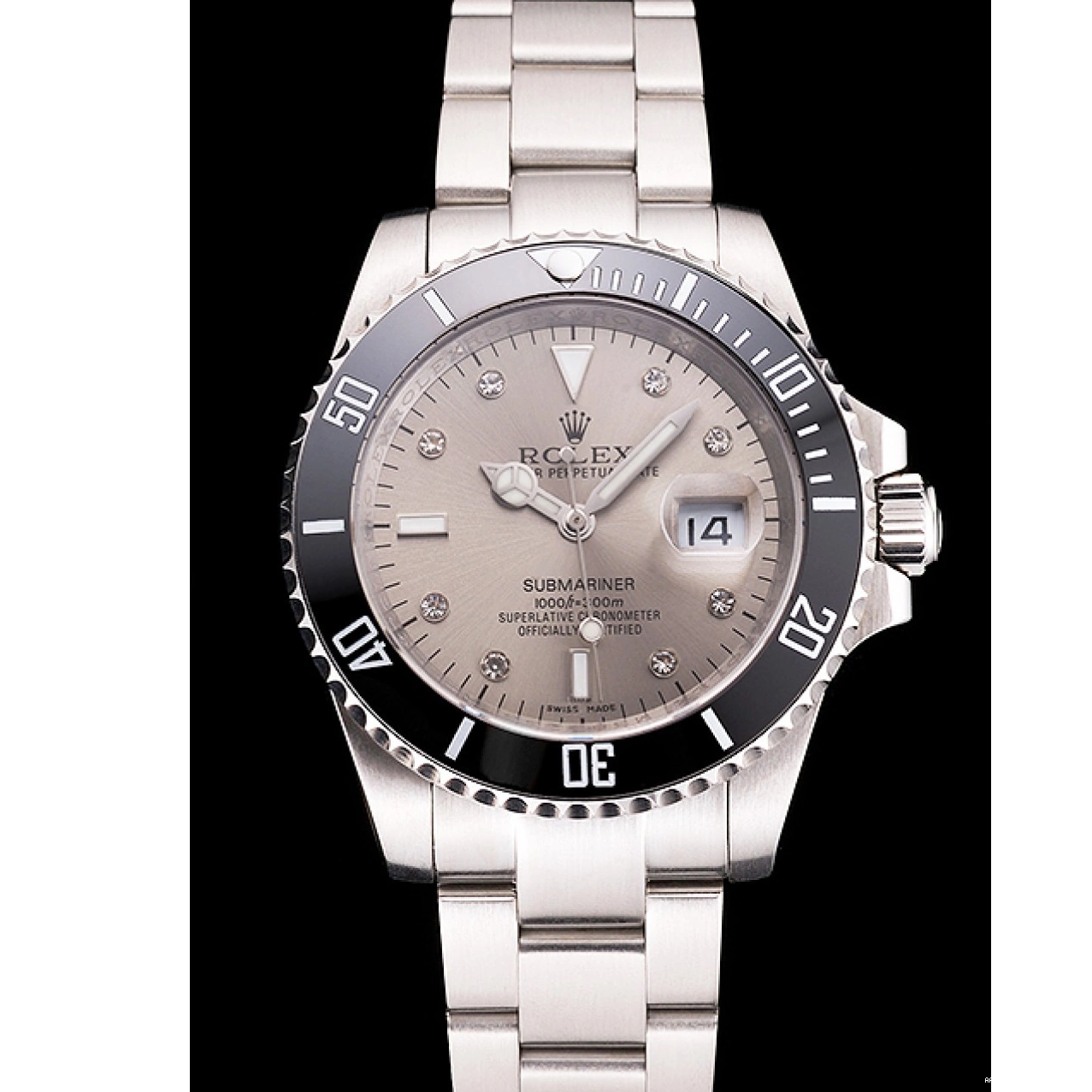 Aaa replica watch Steel Stainless Markings Submariner Diamond Bracelet Black Dial Rolex Case Swiss Silver And Bezel 0715